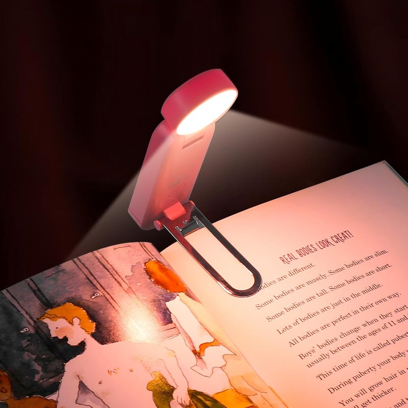 vavofo USB Rechargeable Blue Light Blocking Amber Clip On Bookmark Shaped Reading Light for Bookworms Reading in Bed (Pink) - Image 2